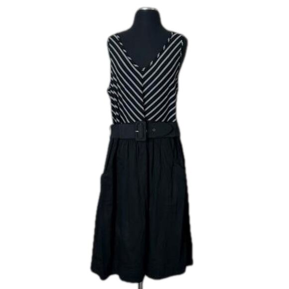 City Chic Ahoy Sailor Belted Fit Flare Dress Sleeveless Black White Nautical 20 - Picture 2 of 13
